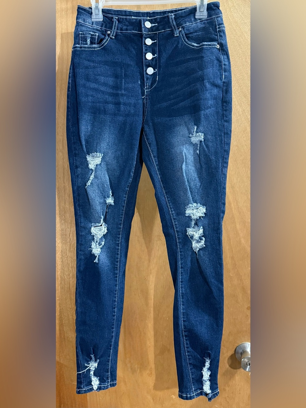 SHEIN Dark Blue Ripped Skinny Jeans